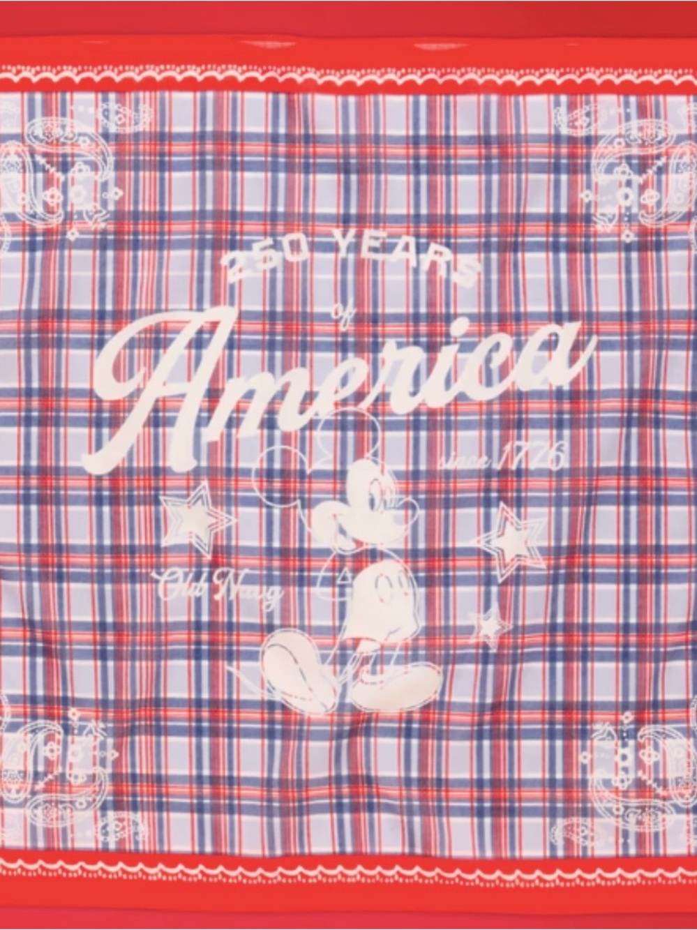【Limited edition】Red and Blue Americana Plaid scarf featuring Mickey 250th USA